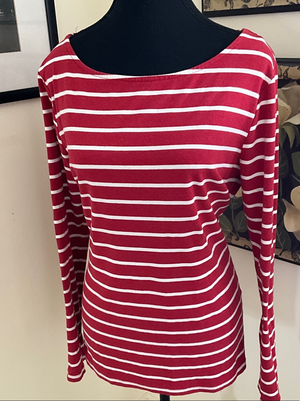 Striped Red and White Long-Sleeve Boatneck Tee